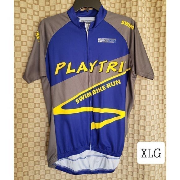 Men's Triathlon Cycling Jersey XLG Blue Yellow NWOT - Picture 1 of 3